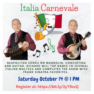image tile ITALIA CARNEVALE (all ages), Saturday, October 14 at 1:00 PM, click here to register