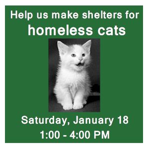 image tile BUILD SHELTERS FOR HOMELESS CATS Wednesday, October 4 from 
5:00 - 7:30 PM, click here to register