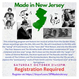 image tile MADE IN NJ music program (adults & teens), Saturday, October 21 at 12:00 PM, click here to register