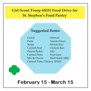 image tile Girl Scouts FOOD PANTRY COLLECTION DRIVE February 15 � March 15