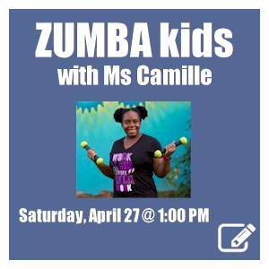 image tile ZUMBA KIDS (ages 6 - 12) - Saturday, April 27 at 1:00 PM, click here to register